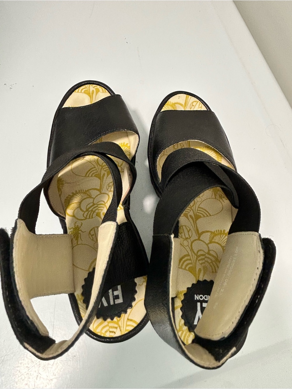 Fly London Yuba Wedge Sandals Black Size 8 - 8.5 US 39 EU - Picture 9 of 15